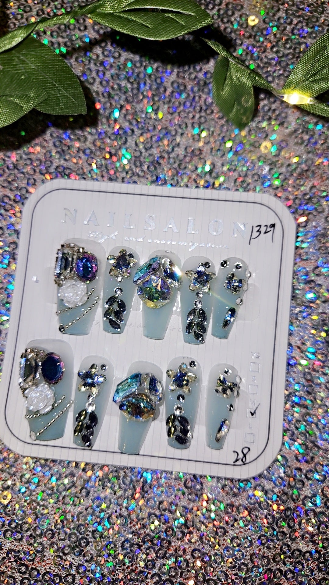 PGB – Press-On Acrylic Nails with Stones Design (HANDMADE)