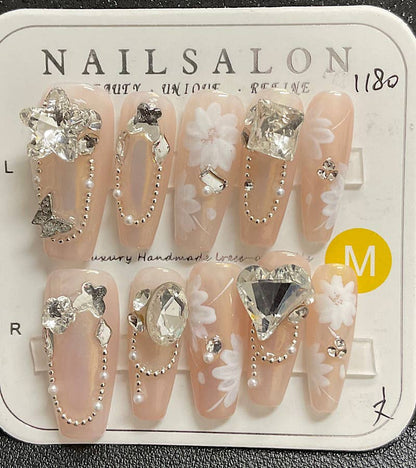 Persist Glam Beauty – Press-On Acrylic Nails with Stones Design (HANDMADE) - Persist Glam Beauty