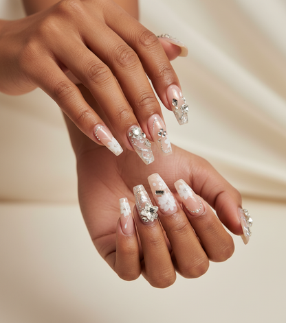 PGB – Press-On Acrylic Nails with Stones Design (HANDMADE)