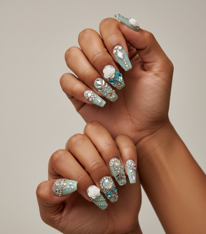 PGB – Press-On Acrylic Nails with Stones Design (HANDMADE)