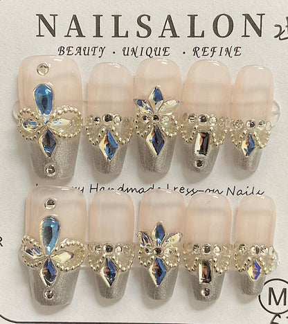 Persist Glam Beauty – Press-On Acrylic Nails with Stones Design (HANDMADE) - Persist Glam Beauty