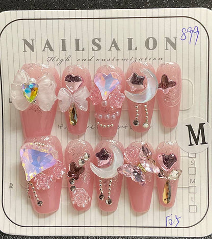 Persist Glam Beauty – Press-On Acrylic Nails with Stones Design (HANDMADE) - Persist Glam Beauty