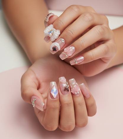PGB – Press-On Acrylic Nails with Stones Design (HANDMADE)