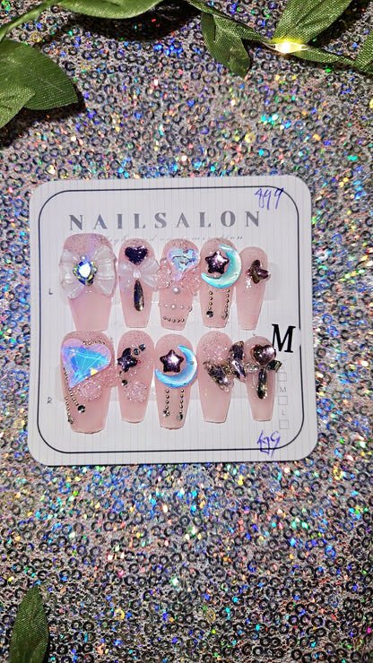 PGB – Press-On Acrylic Nails with Stones Design (HANDMADE)